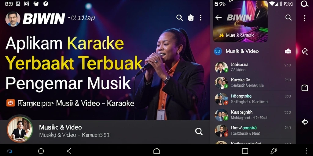 Antarmuka BIWIN menunjukkan fungsi Karaoke yang user-friendly dan menarik.