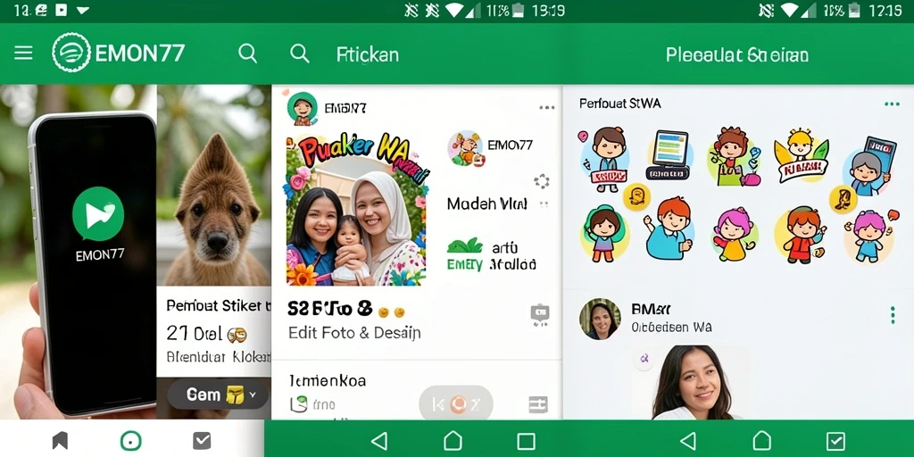 Antarmuka aplikasi EMON77 dengan fitur Pembuat Stiker WA yang inovatif.