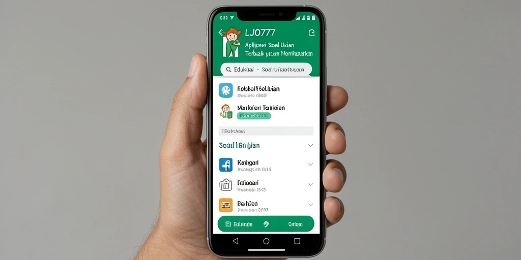 Antarmuka aplikasi LJO777 yang intuitif dan mudah digunakan untuk belajar soal ujian.