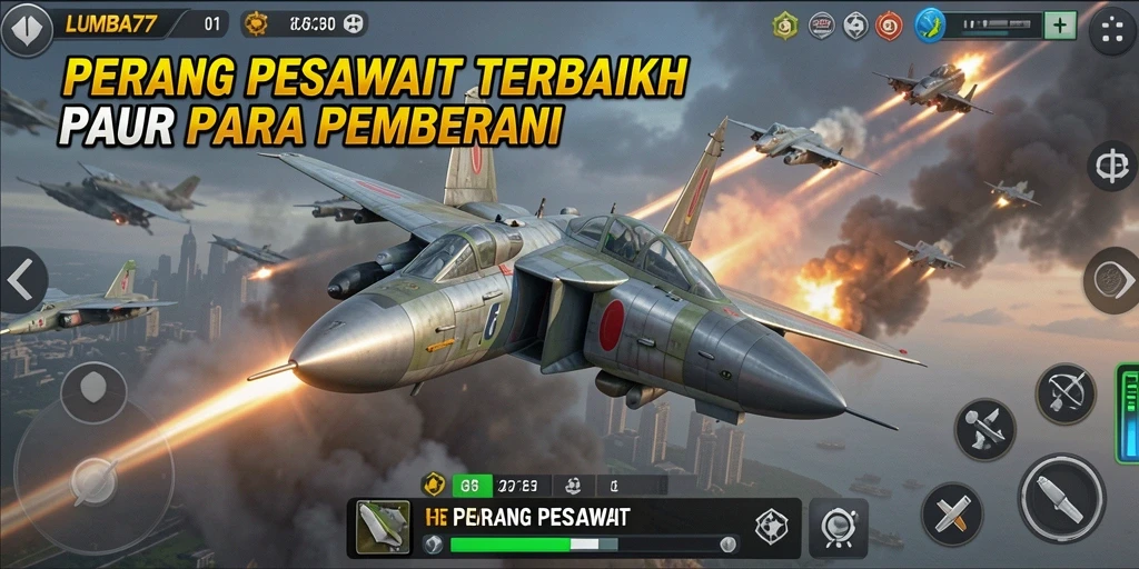 Tampilan antarmuka utama LUMBA77 yang menampilkan pesawat di langit.